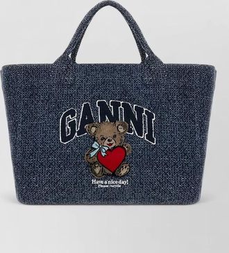 Ganni medium tote bag embroidered design handles