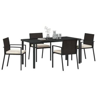 Berkfield Home Modern 5 Piece Garden Dining Set Black Poly Rattan