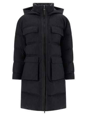 Brunello Cucinelli Shiny Zipper Pull Puffer Jackets Grigio-Donna