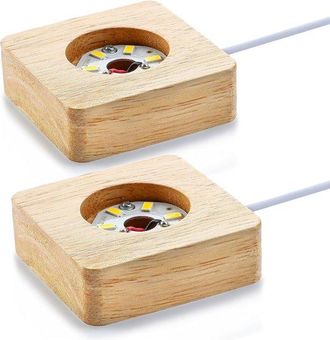 OEM 2 Soportes De Exhibici&oacute;n Led De Madera De 2,3 Pulgadas - Luz Blanca C&aacute;lida - Alimentaci&oacute;n Usb - Para Arte En Vidrio De Cristal 3d Y Resina