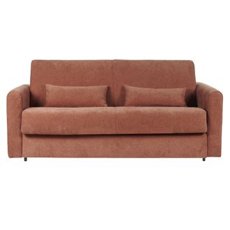 Miliboo Sof&aacute; Cama 3 Plazas De Tela Efecto Aterciopelado Terracota Con Colch&oacute;n De 13 Cm Letto