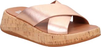 FitFlop FitFlop F Mode Cross Cork Flatform Sandal in Rose/Gold Leather Women
