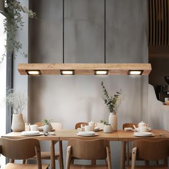 Globo Lighting Luce a sospensione in legno rustico Luce a sospensione LED tavolo da pranzo luce di legno 6 fiamme, luce di cottura, nero marrone scuro, 5W 390Lm