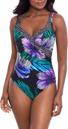 Miraclesuit Flora Aura Its A Wrap One-Piece Swimsuit in Black Multi at Nordstrom Rack, Size 12