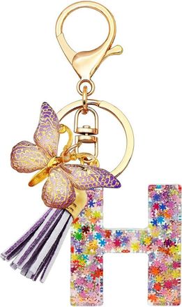 Generic Alphabet exquisite small gift charms keychains, handbag charms, car accessories, butterfly tassel keychains (H)