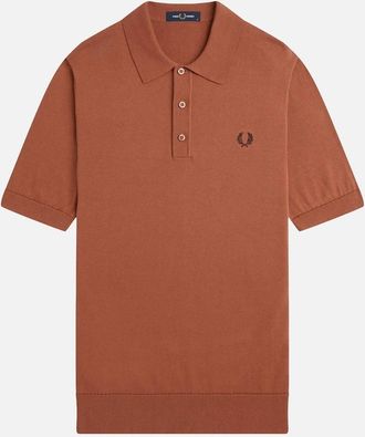 Fred Perry Mens Fred Perry Cotton Knitted Polo Shirt - Orange - Size: 40