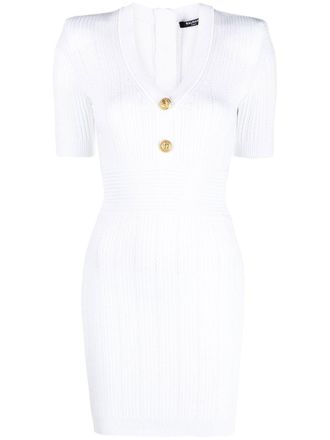 Balmain Ribgebreide mini-jurk - Wit