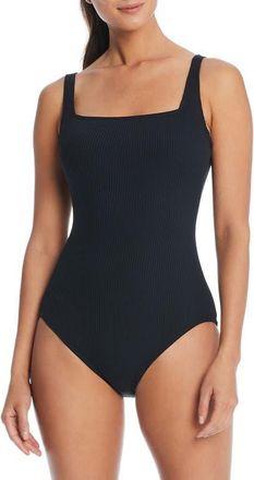 Bleu Rod Beattie Rib Square Neck Underwire One-Piece Swimsuit in Black at Nordstrom, Size 12