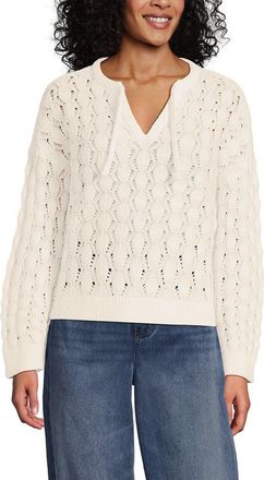 Lands End Drifter Tie Notch Neck Sweater in Fresh Ivory at Nordstrom, Size X-Large