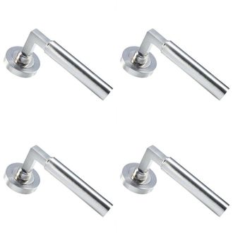 Loops 4x PAIR Straight Round Bar Handle on Round Rose Concealed Fix Satin Nickel in Metallics