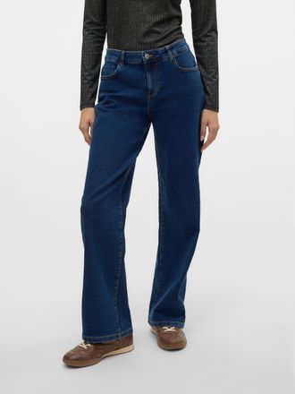 Vero Moda Weite Jeans VERO MODA VMELLY MR WIDE JEANS BLUE NOOS, Damen, Gr. L (40), L&auml;nge 32, blau (dunkelblau denim), Denim/Jeans, Obermaterial: 70% Baumwolle, 