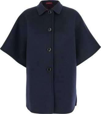 Gucci Blue Reversible Cape With Pointed Collar In Wool And Silk Woman