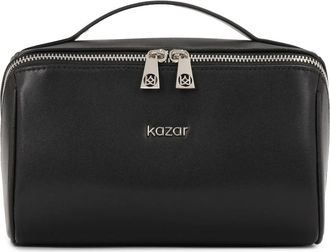 Kazar Zwarte leren ritssluiting cosmetische tas - Heren - Toilettassen - Zwart - ONE Size - Leer - Tassen