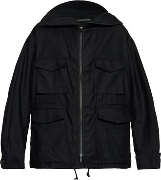 Yohji Yamamoto zip-up hooded jacket - men - Cotton - 1 - Black