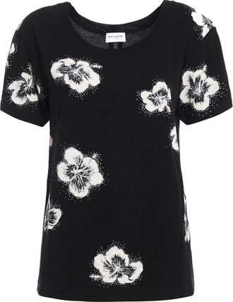 Saint Laurent Black Hibiscus Flower Print Top Size S