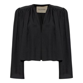 Valentino Satijnen Sabl&eacute;-jasje met geplooid detail - Dames - Jassen - Zwart - Maat: S Satijn