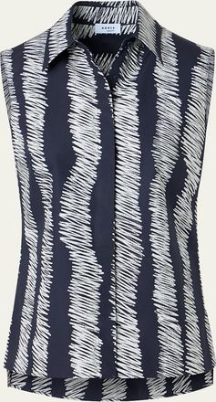 Akris Scribble-Print Cotton Sleeveless Tunic Blouse