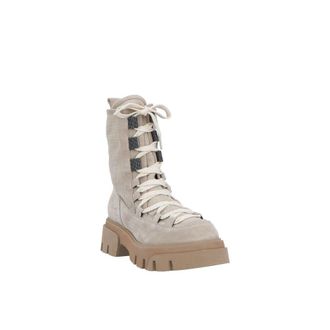 Brunello Cucinelli Womens Beige Leather Lace-Up Boots
