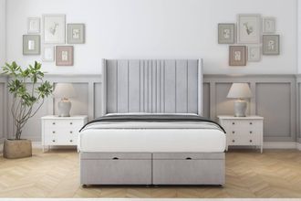Comfort Beds Grace Naples Ottoman Bed Set With 54 Wingback Headboard in Silver | Size: Small Single