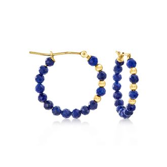 Ross-Simons 3-3.5mm Lapis Bead Hoop Earrings With 10kt Yellow Gold