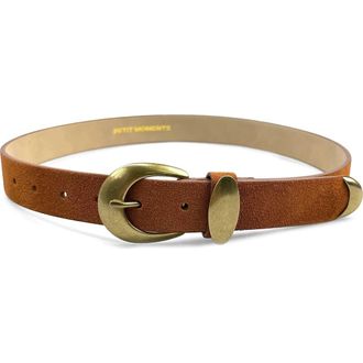 Petit Moments Marfa Leather Belt in Brown Suede/Gold at Nordstrom, Size X-Small
