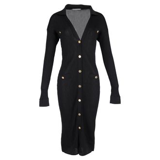 Versace Pre-owned Womens Ribbed Buttoned Midi Dress in Black Viscose - Size EU 36