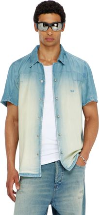 Diesel Short-sleeve shirt in fluid overdyed denim - Denim Shirts - Man - Blue