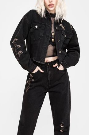Disturbia Griffinfly Distressed Denim Jacket in Black at Nordstrom, Size 12