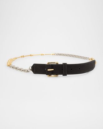 Moschino Mens Two-Tone Metal and Leather Belt