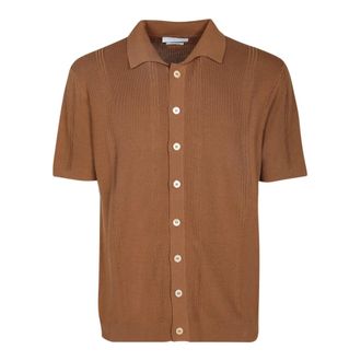 Daniele Fiesoli Katoenen Crepe Shirt - Heren - Korte mouwen Overhemden - Bruin - XL - Katoen - Overhemden