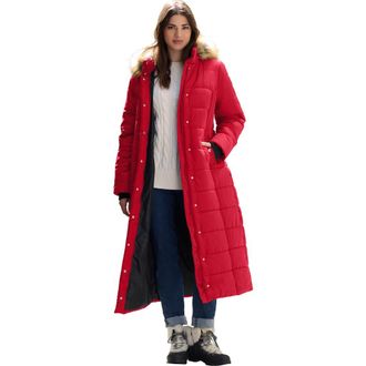 Roaman's Plus Size Maxi Length Puffer Coat in Classic Red at Nordstrom, Size Medium
