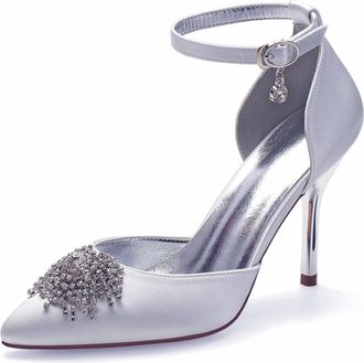 Miyoopark Wedding Shoes for Bride Ankle Strap Evening Pumps for Women M527 White UK 7.5