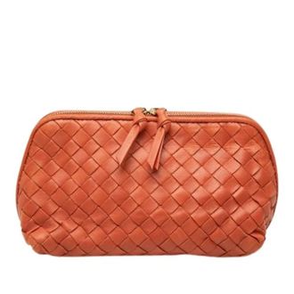 Bottega Veneta Pre-owned Woven Leather Pouch - Dames - Vintage Clutch - Oranje - ONE Size - Leer - Vintage