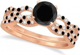 Allurez Infinity Style Black Diamond & Diamond Bridal Set 18k Rose Gold 0.85ct