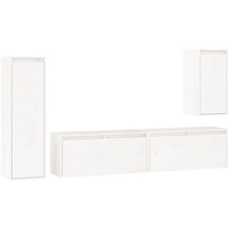 vidaXL Muebles Para Tv 4 Piezas Madera Maciza De Pino Blanco Vidaxl