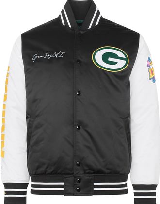 Mitchell & Ness NFL Green Bay Packers Mens Satin Bomber Jacket - Black/White - Size X-Large