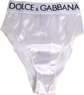 Dolce & Gabbana White Satin High-Waist Brief Logo Women Underwear Acetate Clothing