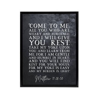 Artery8 Matthew 11 28 30 Come To Me All You Bible Quote Framed Canvas Wall Art Print in Grey | Size: W24 x H32