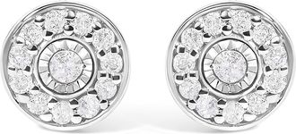 House of Brilliance 925 Sterling Silver 1/4 Cttw Diamond Miracle Set Solitaire with Halo Stud Earrings