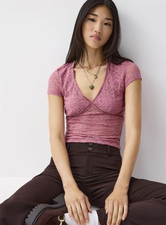 Twik Womens Bustier-style floral lace T-shirt