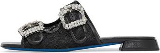 Loriblu Muiltjes in kant en glanzend zwart leer met juweelgespen - Dames - Sandalen - Zwart - 35 EU - Leer - Schoenen