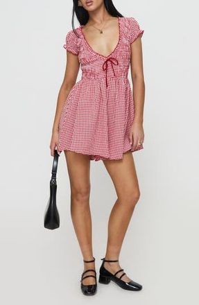Princess Polly Wescott Gingham Romper in Red /White at Nordstrom Rack, Size 0