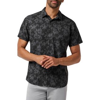 Travis Mathew Techwoven Founder Floral Short Sleeve Performance Button-Up Shirt in Black at Nordstrom, Size Xx-Large