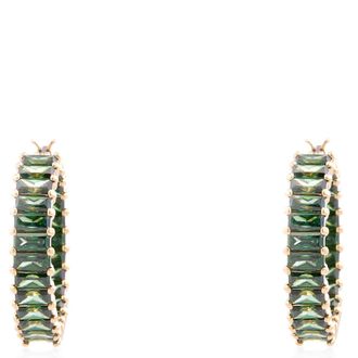 Swarovski Matrix Pierced Earrings Hoop Gold Shiny Green