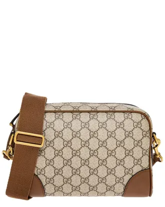 Gucci Gg Emblem Gg Coated Canvas & Leather Crossbody