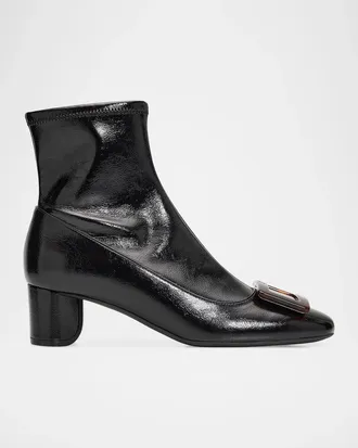 Roger Vivier 45mm Roundy Turtle Buckle Patent Leather Ankle Boots
