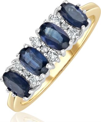 The Diamond Store Sapphire 5 x 3mm And Diamond 9K Gold Ring
