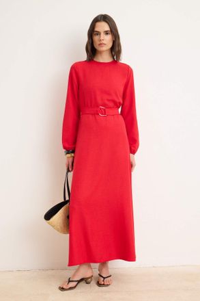Trendyol Modest Dames Rood Effen Maxi Lang Casual Skater Modest Jurken