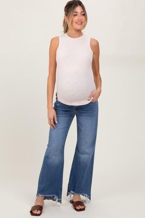 Pinkblush Distressed Fringe Hi-Lo Hem Cropped Flare Maternity Jeans in Blue at Nordstrom, Size 28 29