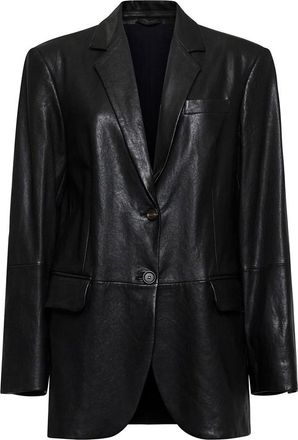 Brunello Cucinelli Womens Black Leather Blazer, Size 40
